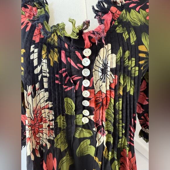 At Last… Annabel Cotton Kaftan Tunic Dress In Black Floral Size UK 8 US 4 - Picture 5 of 11